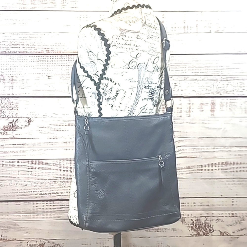 the sak blue pebbled leather crossbody